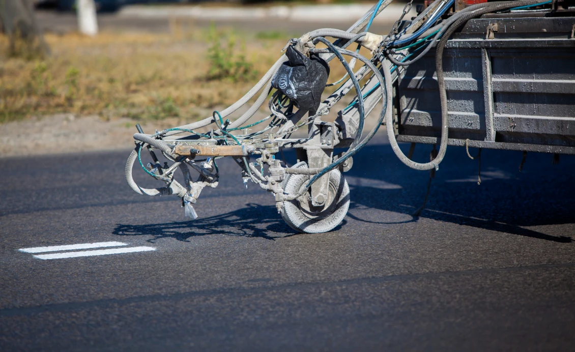 Road striping equipment in action