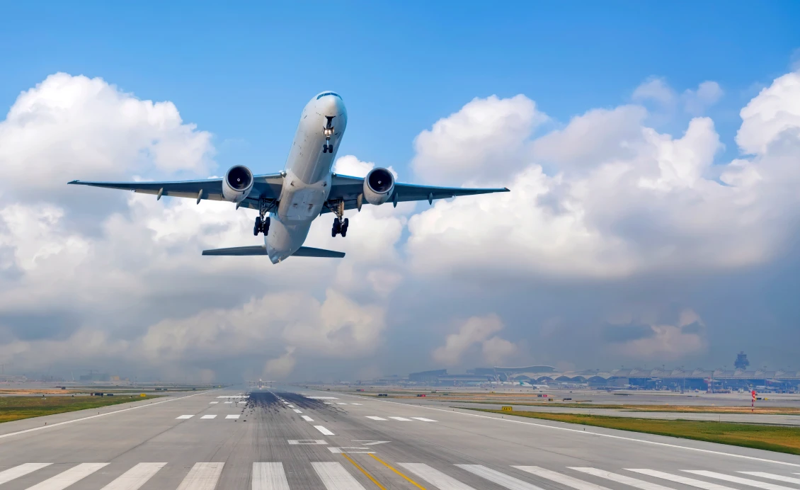Airplane taking off from runway